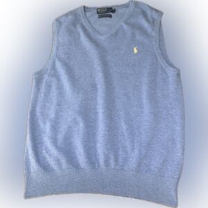 Ralph Lauren Cashmere Cotton Light Blue V-Neck Knit Sweater Vest XL